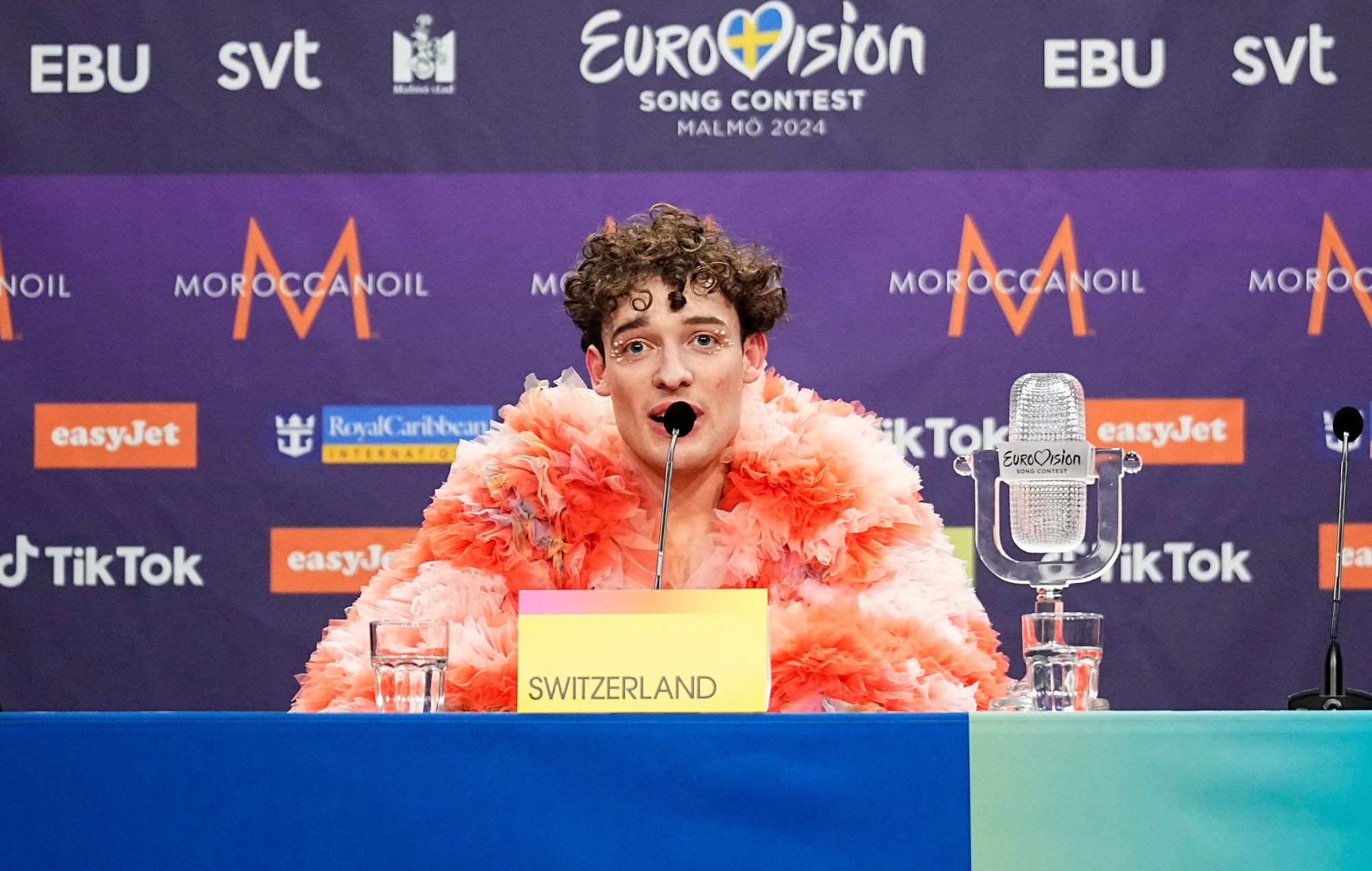  Nemo from Switzerland, winner of the Eurovision Song Contest, attends the press conference after The Eurovision Song Contest 2024 Grand Final at Malmö Arena on May 11, 2024 in Malmo, Sweden