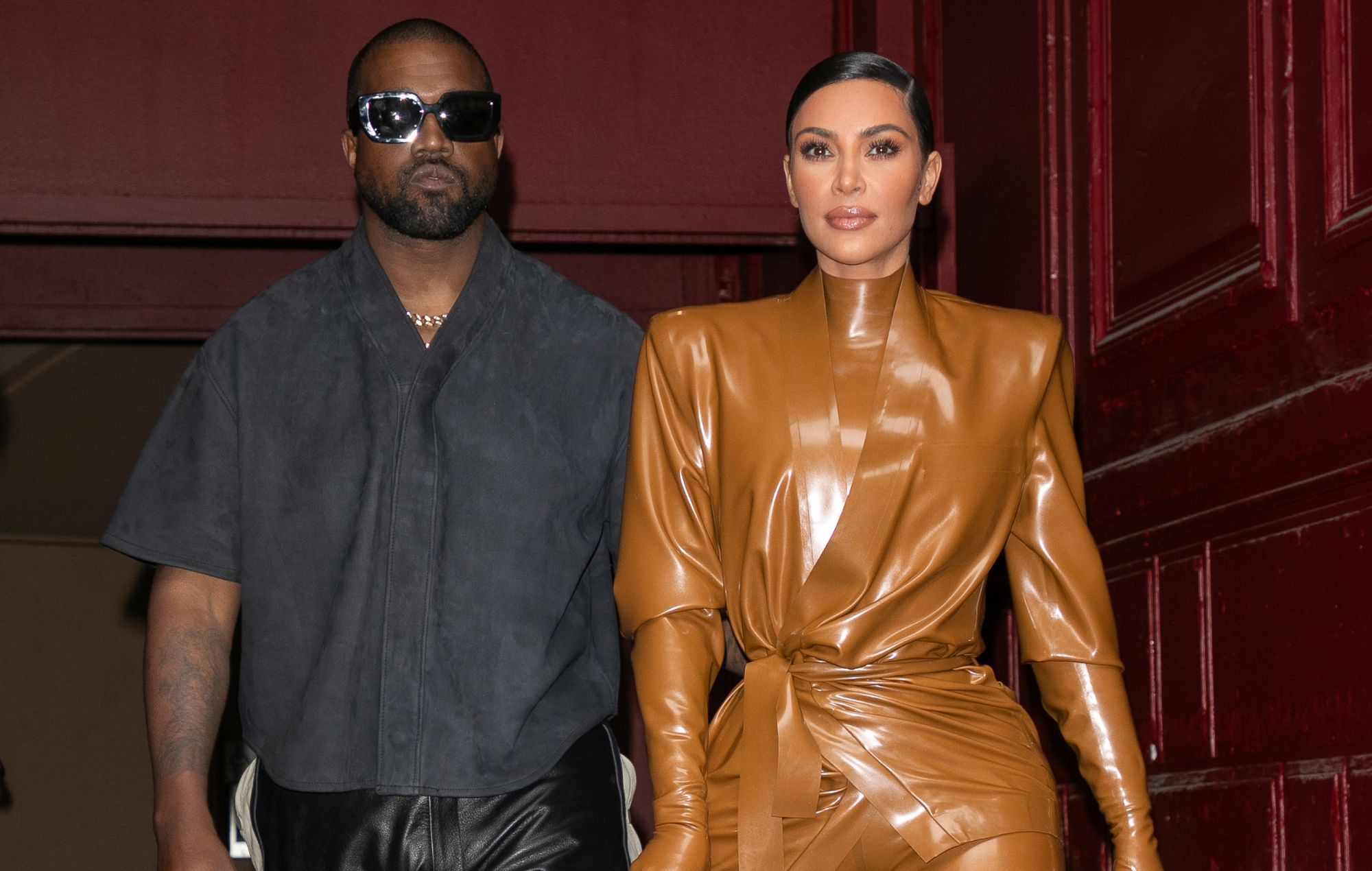 Kim Kardashian West and husband Kanye West leave K.West's Sunday Service At Theatre Des Bouffes Du Nord - Paris Fashion Week Womenswear Fall/Winter 2020/2021 on March 01, 2020 in Paris, France. 