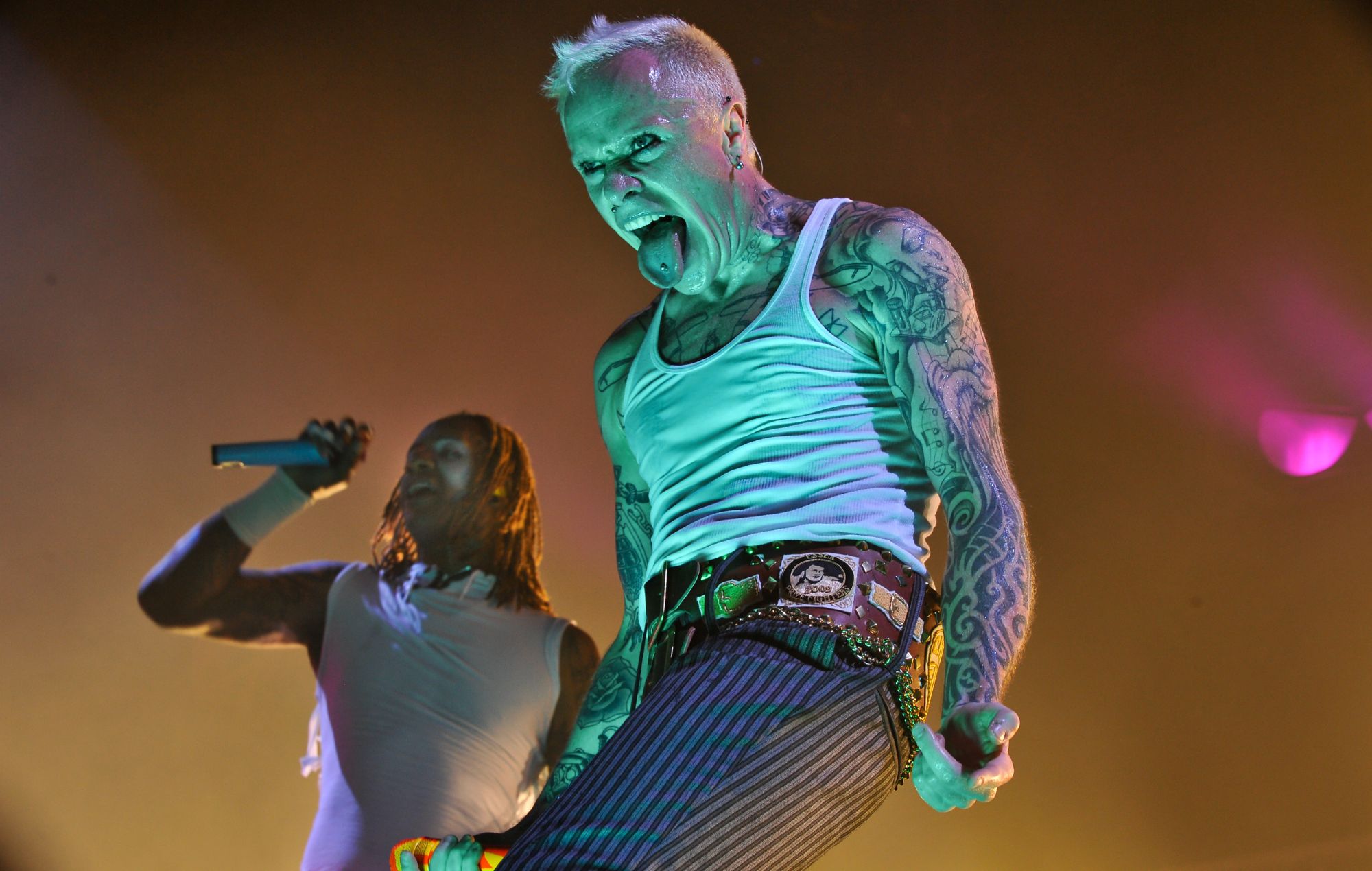 Keith Flint of The Prodigy performs on stage at Wembley Arena on April 16, 2009 in London, England.