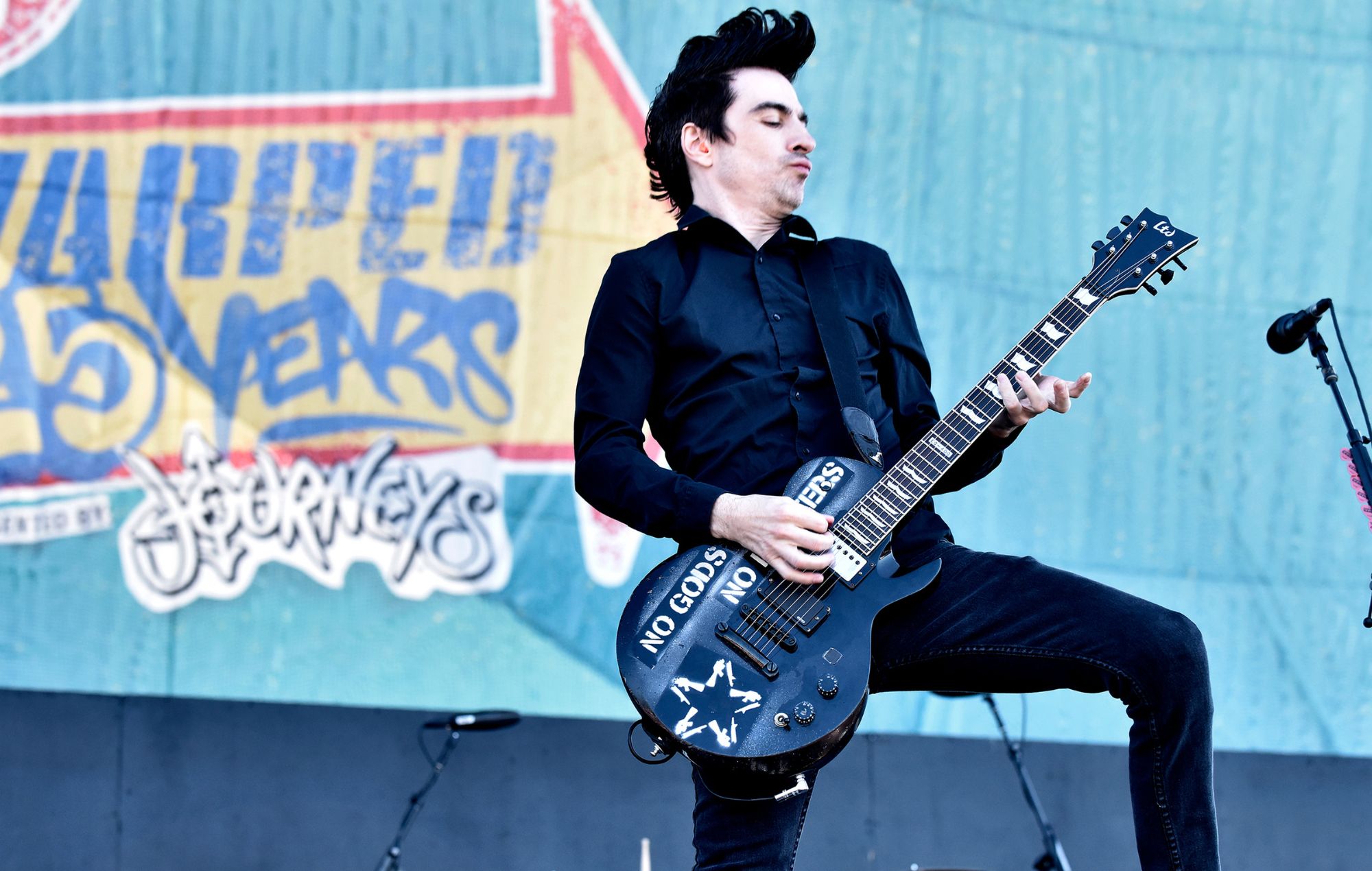 Justin Sane of Anti-Flag performs during the Vans Warped Tour 25th Anniversary on July 20, 2019 in Mountain View, California.