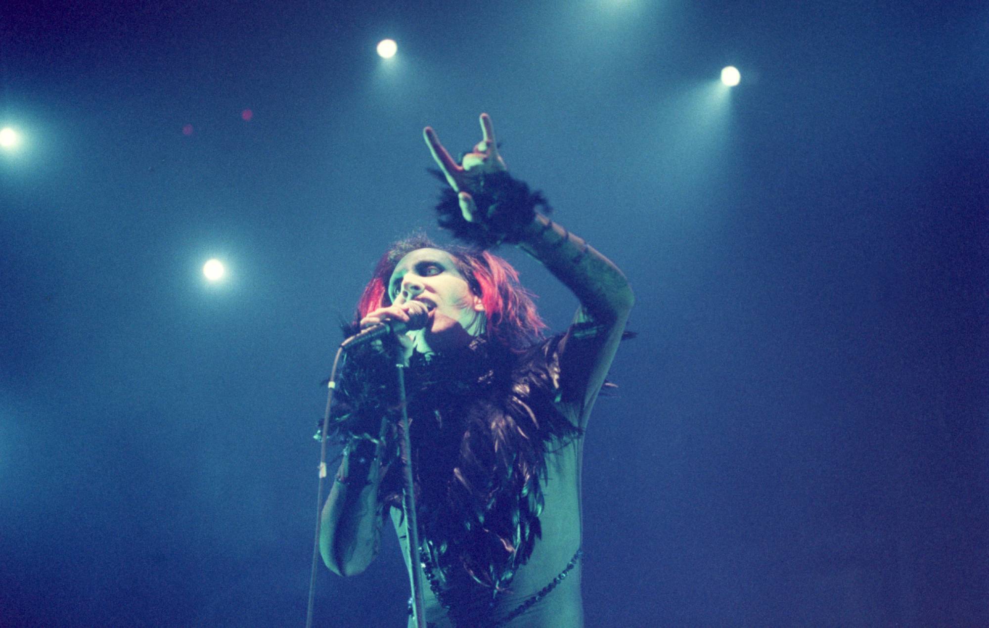 Marilyn Manson in concert at the Compaq Center on March 21, 1999 (Photo by Karen Warren/Houston Chronicle via Getty Images)